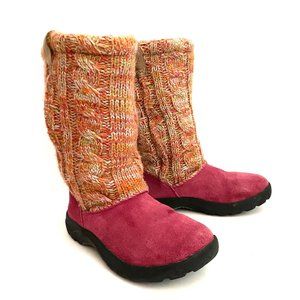 Keen Pink & Orange Knit Sweater Suede Boots - Y3